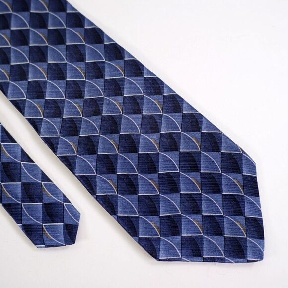 Arrow Blue Abstract Geometric Metallic Sheen‎ Print Silk Tie - Picture 1 of 6